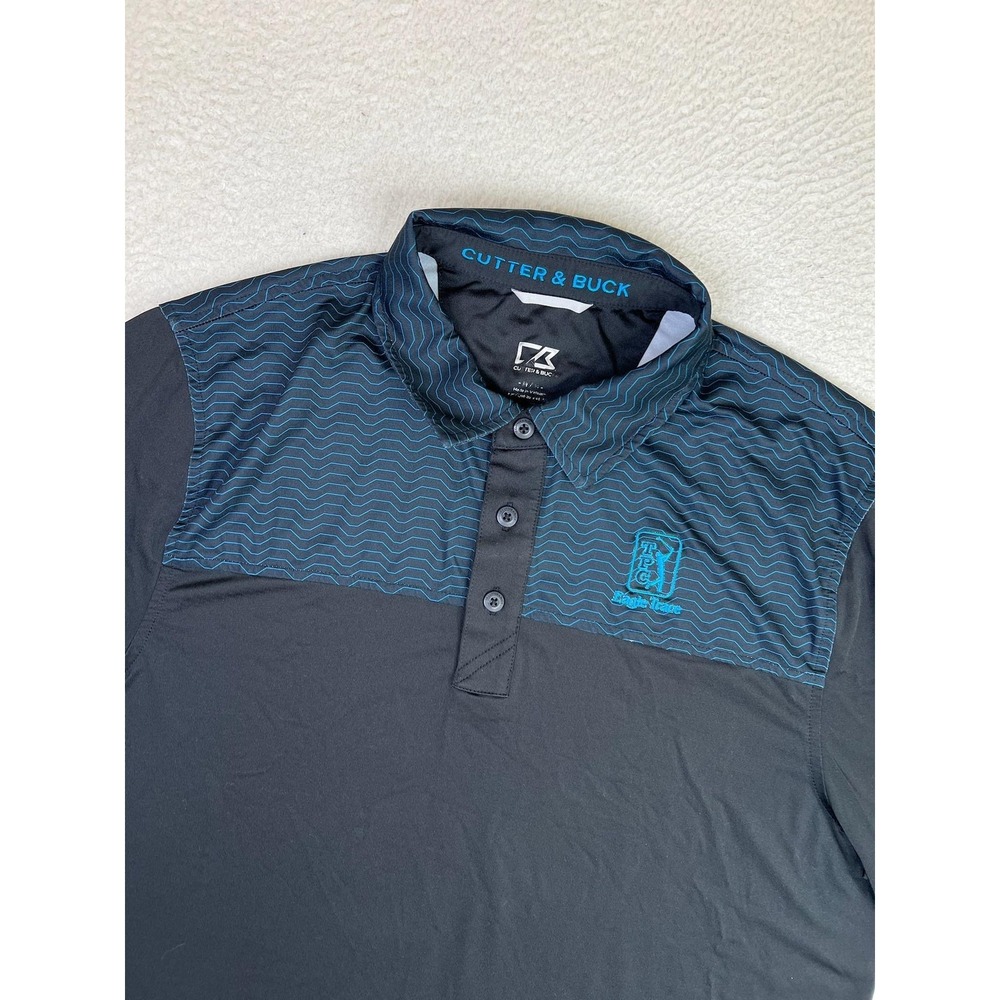 TPC Eagle Trace Shirt Mens Large Black Golf Cutter & Buck Polo Pattern